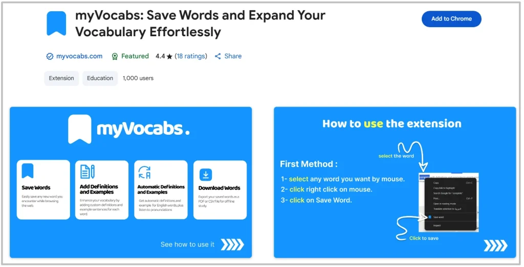 MyVocabs Chrome Extension - Top 2025 Chrome Extensions to Learn Vocabulary Fast