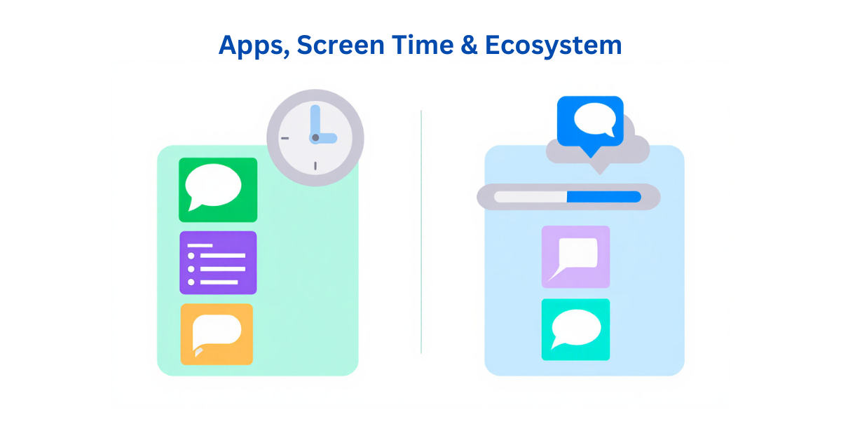 App usage and daily screen time comparison between Android and iPhone