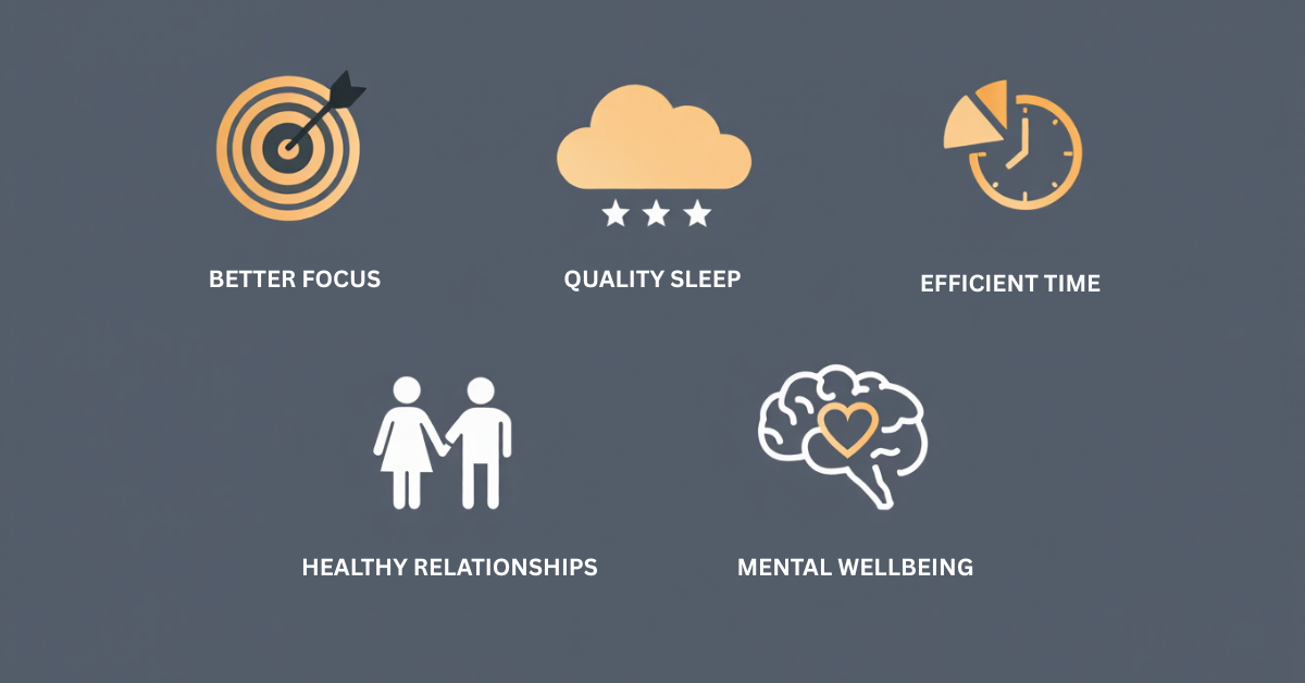 Key benefits of digital minimalism illustrated for beginners.