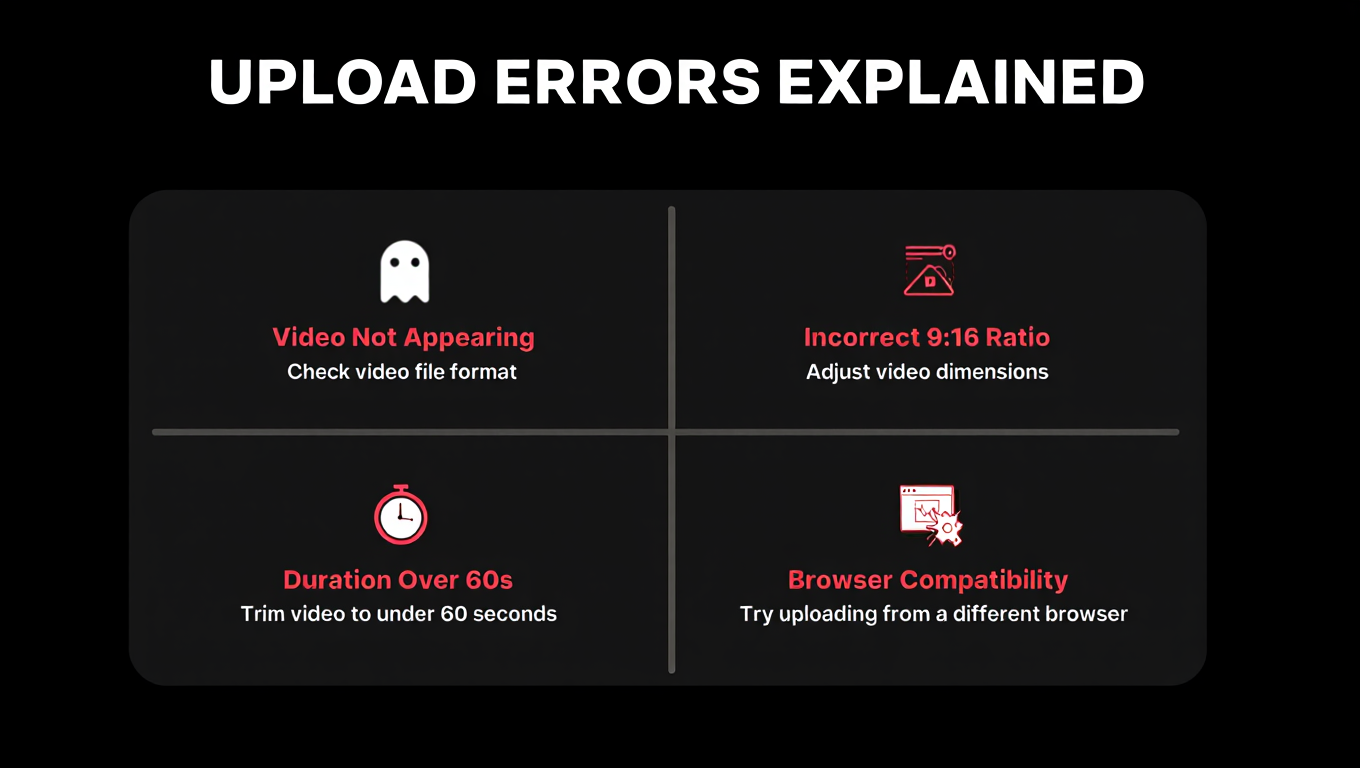 YouTube Shorts upload common issues infographic