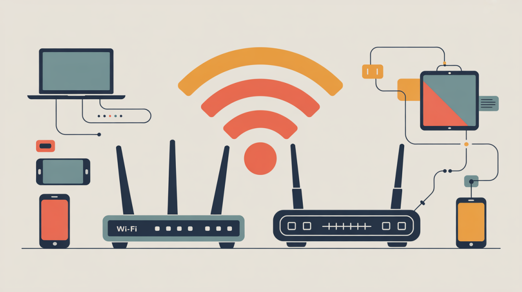 Wi-Fi upgrade showing a modern router with strong wireless signal improving internet speed
