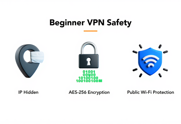Best free VPNs for beginners in 2026 showing secure encrypted connection on laptop
