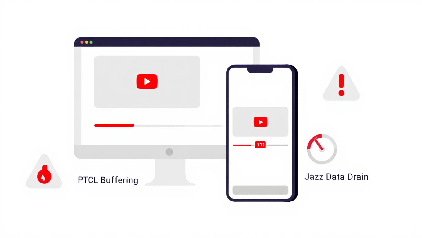YouTube ads increasing data usage and buffering on PTCL and Jazz internet in Pakistan